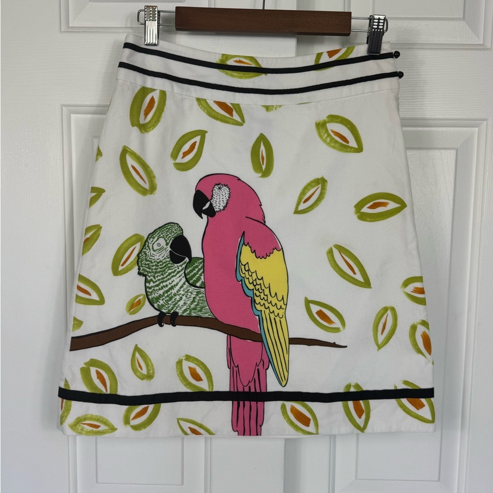 Anthropologie Edme & Esyllte white cotton parrot pencil skirt‎ SIZE 4